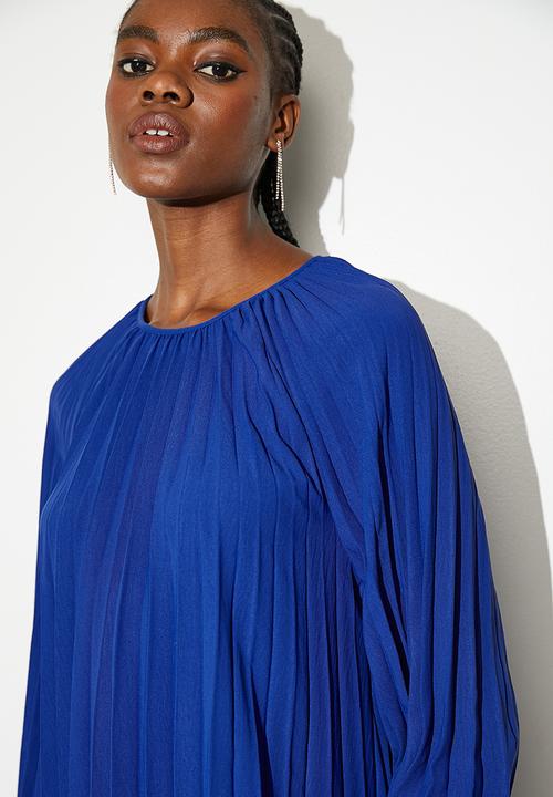 VELVET - Pleated trapeze mini dress - blue