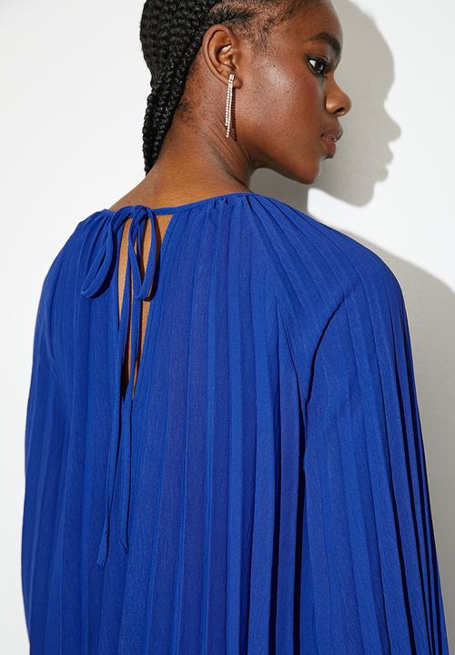 VELVET - Pleated trapeze mini dress - blue
