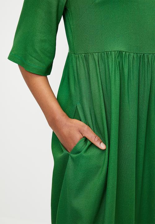 Superbalist - Linen Blend Babydoll Midi Dress - Green