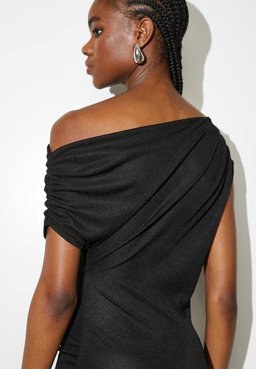 VELVET - Draped Asym Knit Mini Dress - Black