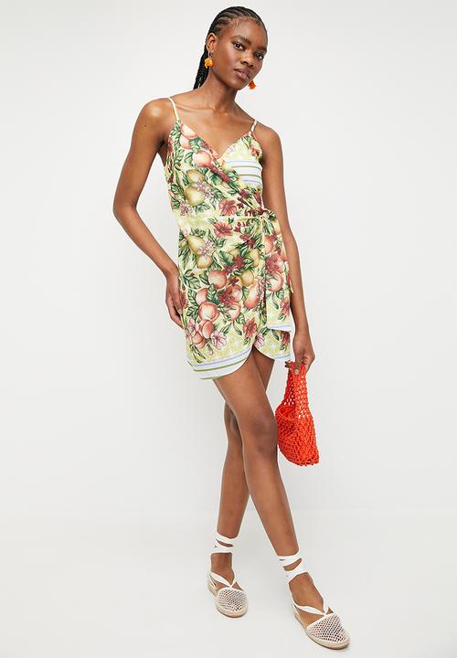 Superbalist - Printed Mini Wrap Dress - Fruit Basket DBL Border
