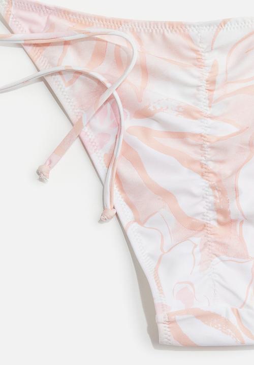 H&M - Tie tanga bikini bottoms - apricot & white patterned