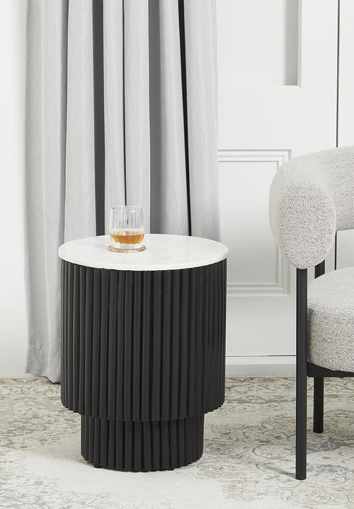 Sixth Floor - Shreya mango wood & marble side table-black