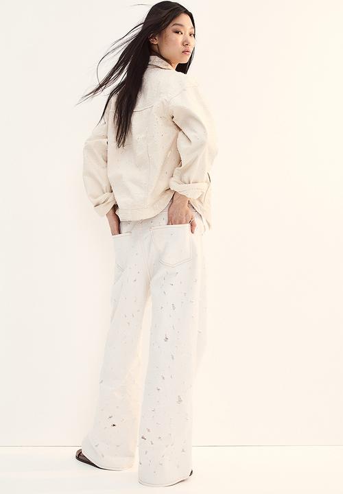 H&M - Frayed-edge twill trousers - cream