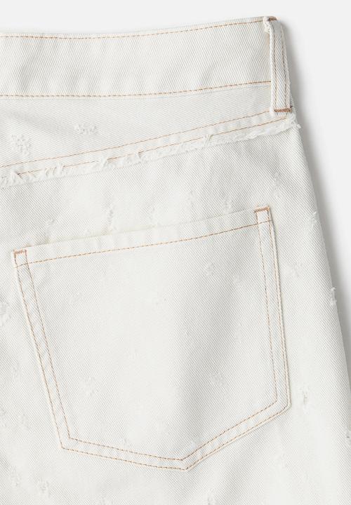 H&M - Frayed-edge twill trousers - cream