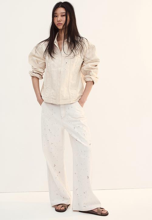 H&M - Frayed-edge twill trousers - cream