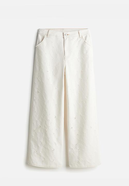 H&M - Frayed-edge twill trousers - cream