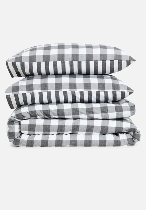 Sixth Floor - Gingham Check Cotton Blend Duvet Set - charcoal