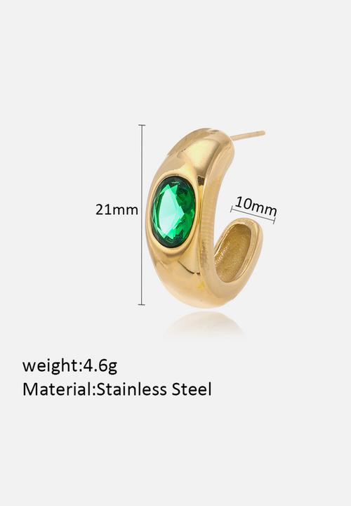 Zoe on Trend - Stone-set modern hoop earring - gold/green