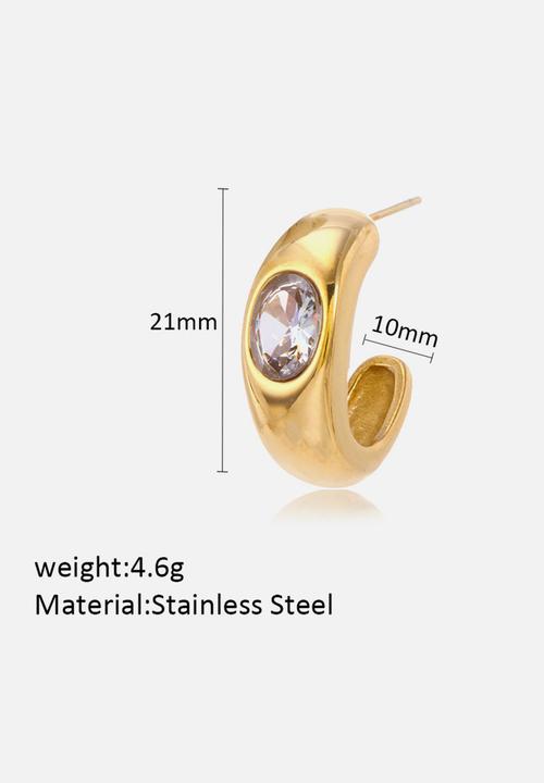 Zoe on Trend - Stone-set modern hoop earring - gold/green