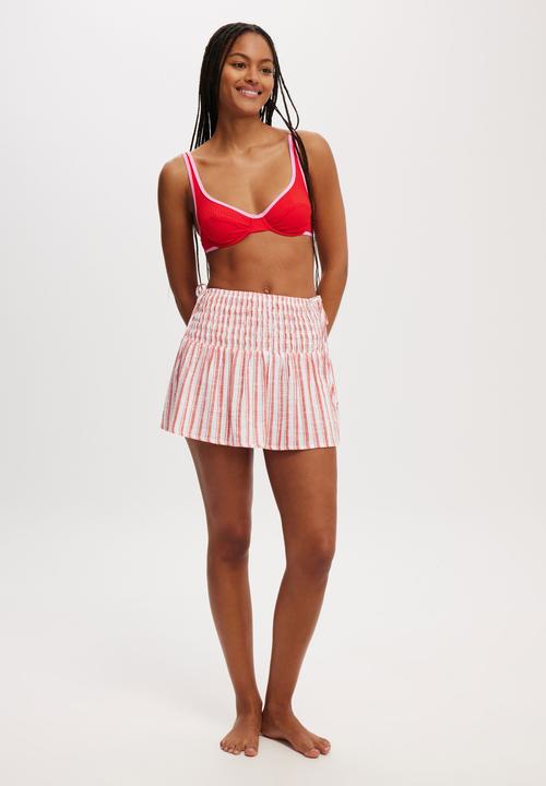 Cotton On - The Essential Beach Mini Skirt - Mandarin/White Stripe
