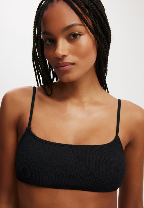 Cotton On - Straight Neck Crop Bikini Top-Black Crinkle