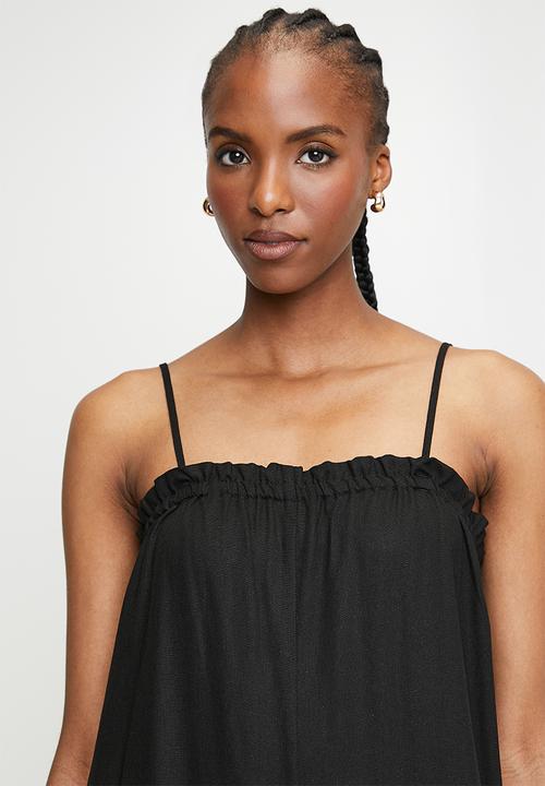 edit - Strappy Square Neck Wide Leg Jumpsuit - Black