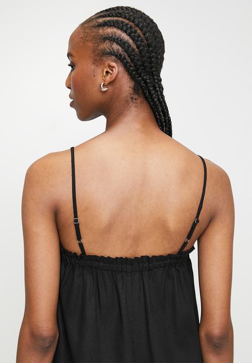 edit - Strappy Square Neck Wide Leg Jumpsuit - Black
