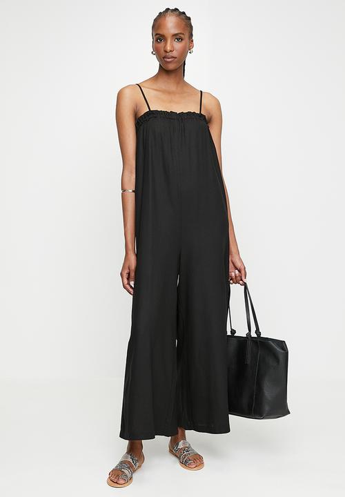 edit - Strappy Square Neck Wide Leg Jumpsuit - Black