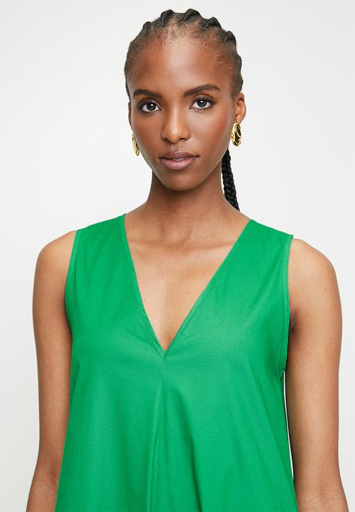 edit - V-Neck Maxi Trapeze Dress - Green