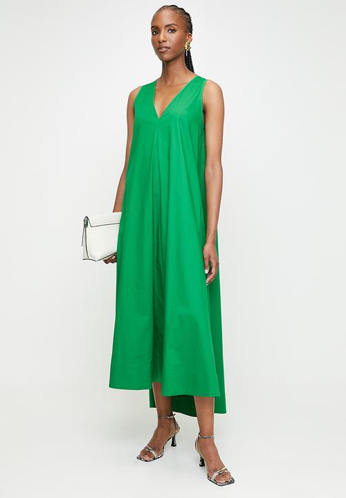 edit - V-Neck Maxi Trapeze Dress - Green