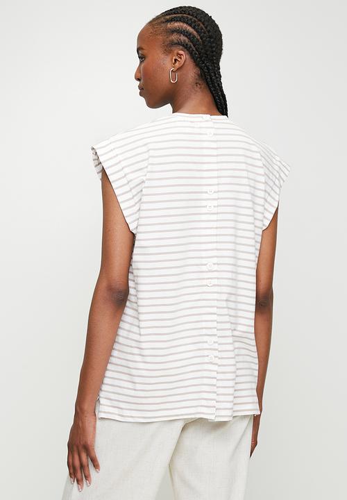 Superbalist - Button detail back tee - white & stone