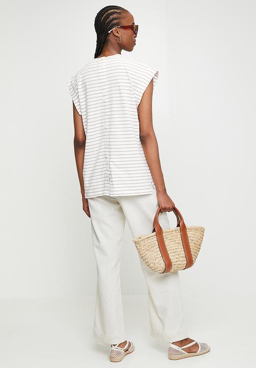 Superbalist - Button detail back tee - white & stone
