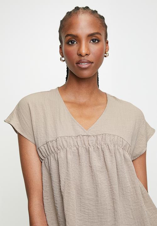 edit - Co-ord shirred detail shell - neutral