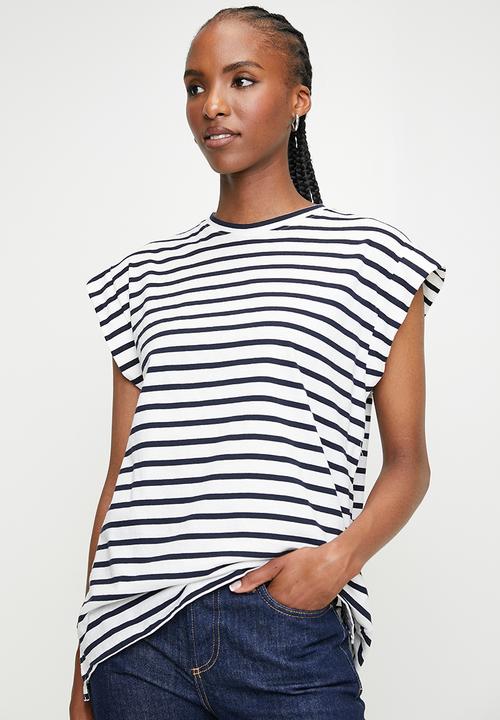 edit - Button detail back tee - navy & white