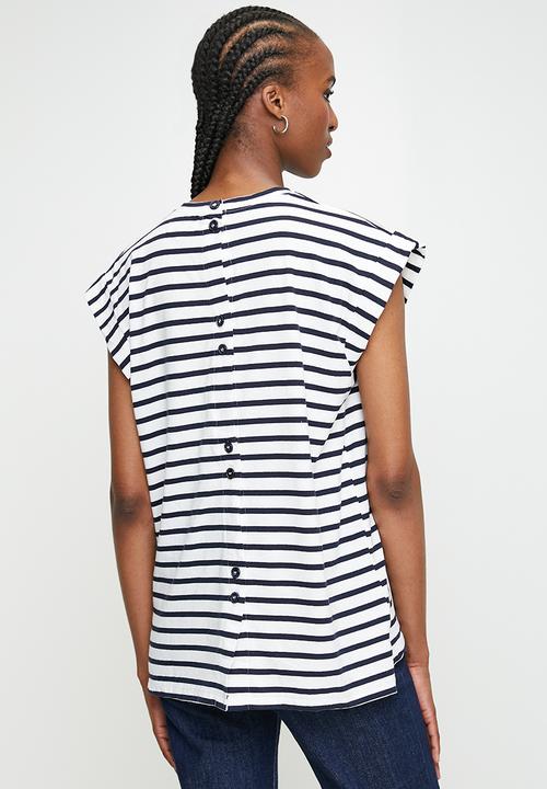 edit - Button detail back tee - navy & white