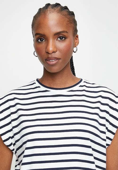 edit - Button detail back tee - navy & white