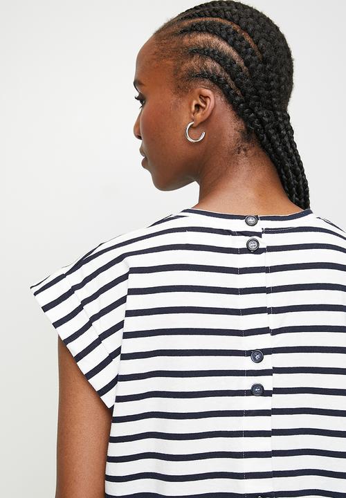 edit - Button detail back tee - navy & white