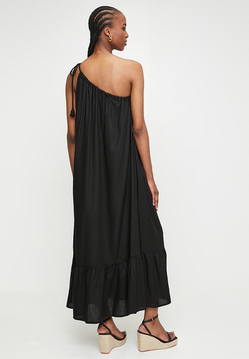 edit - Asym maxi trapeze with tie detail - Black