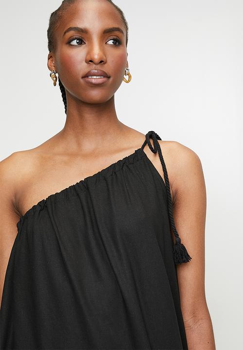 edit - Asym maxi trapeze with tie detail - Black