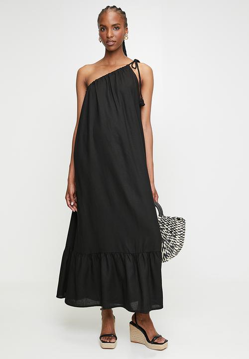 edit - Asym maxi trapeze with tie detail - Black