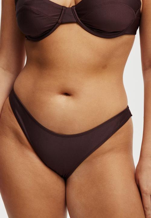 Cotton On - Refined High Side Brazilian Bikini Bottom-Willow Brown Shimmer