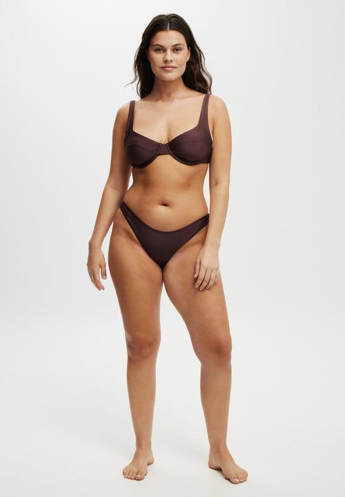 Cotton On - Refined High Side Brazilian Bikini Bottom-Willow Brown Shimmer