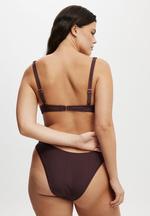 Cotton On - Refined High Side Brazilian Bikini Bottom-Willow Brown Shimmer
