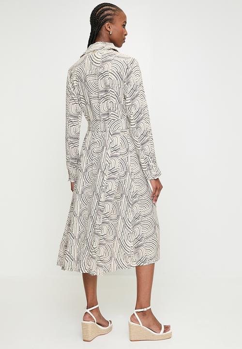 POLO - Wmn Rebecca Long sleeve Printed Dress - Off White