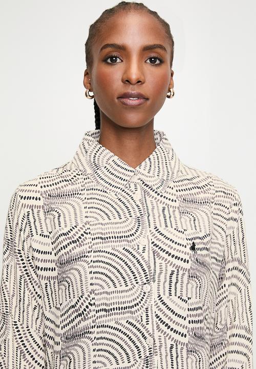POLO - Wmn Rebecca Long sleeve Printed Dress - Off White