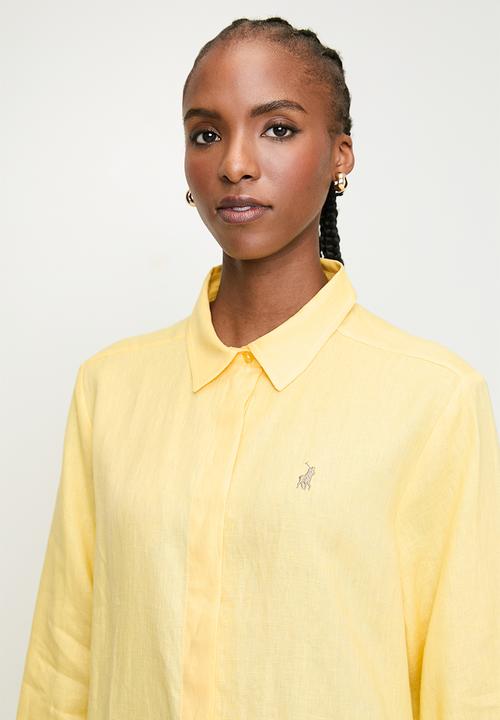 POLO - Wmn Lilian Long sleeve Linen Shirt - Pale Yellow