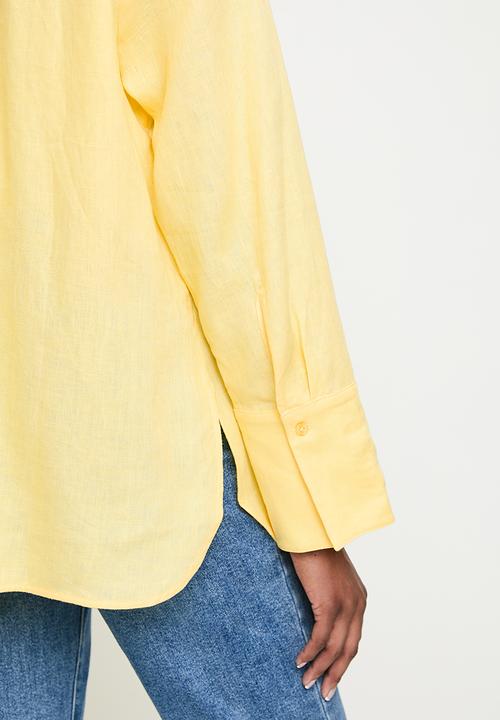POLO - Wmn Lilian Long sleeve Linen Shirt - Pale Yellow