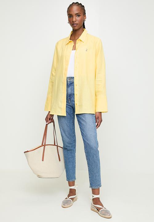 POLO - Wmn Lilian Long sleeve Linen Shirt - Pale Yellow