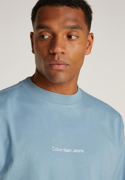 Calvin Klein - Grid Monogram Long Sleeve Tee - Faded Denim