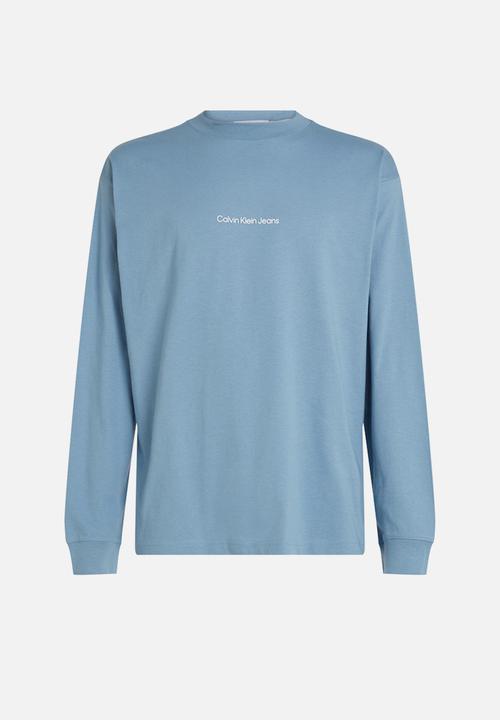 Calvin Klein - Grid Monogram Long Sleeve Tee - Faded Denim