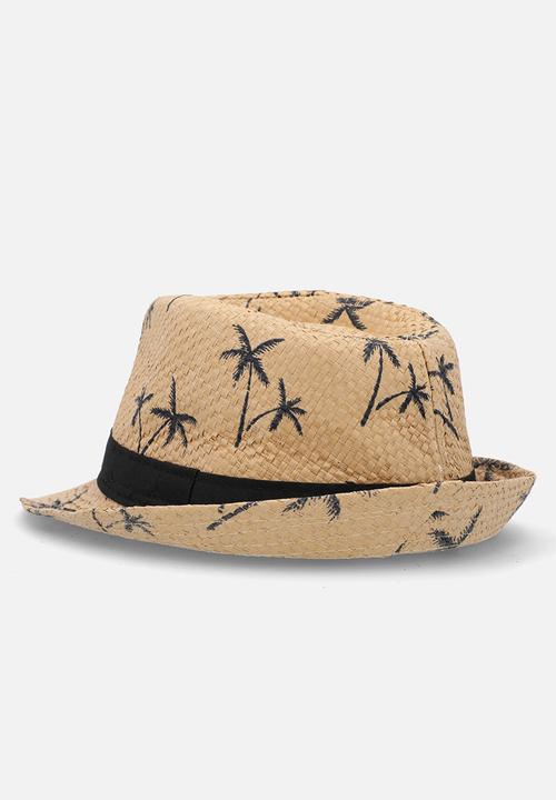 Pop Candy - Palm print straw hat - brown