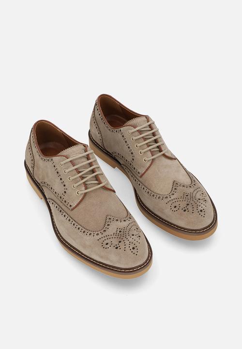 POLO - Contrast brogue wing cap lace up-taupe