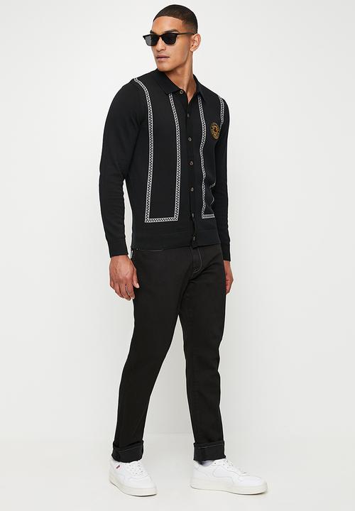 Ben Sherman - Ace Café Chequerboard Btn Through Polo Long Sleeve - Black