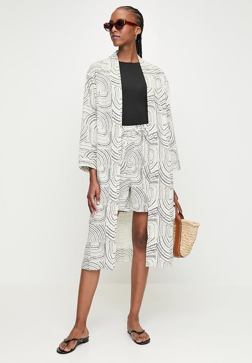 POLO - Wmn Cristina Long Sleeve Printed Kimono - Off White