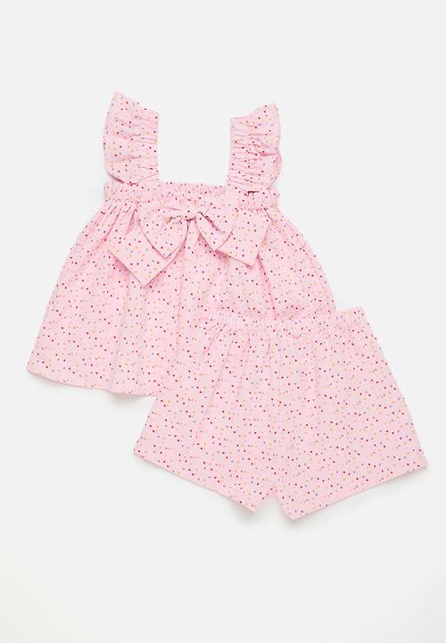 Pop Candy - Bow décor  top and short set-pink