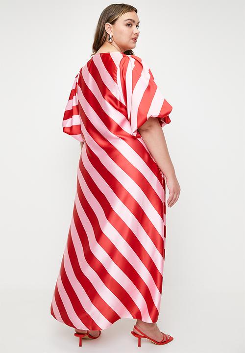 Me&B - Plus bernadette stripe dress - red/pink