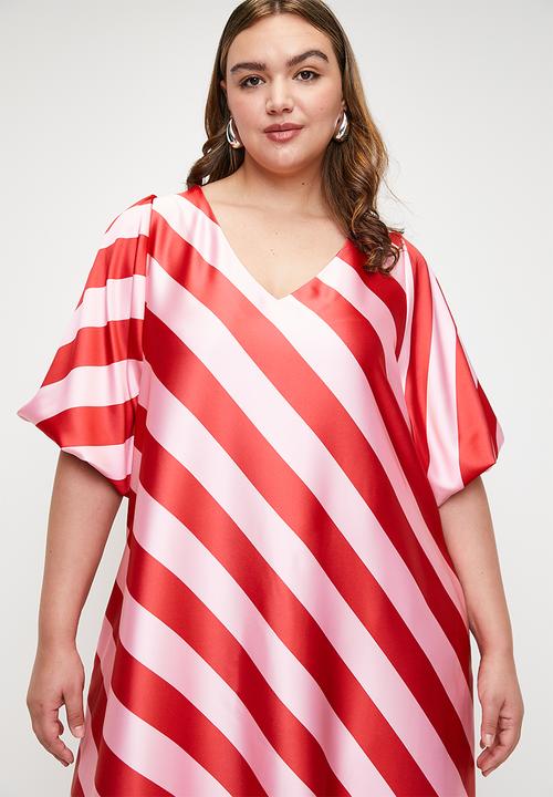 Me&B - Plus bernadette stripe dress - red/pink
