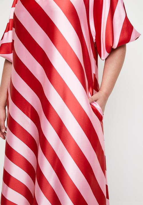 Me&B - Plus bernadette stripe dress - red/pink