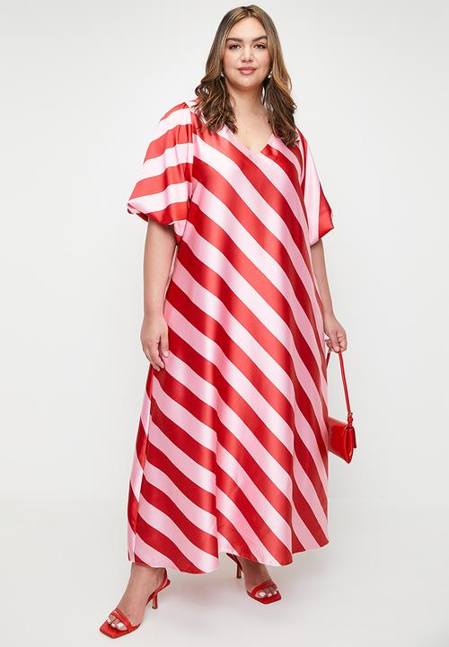 Me&B - Plus bernadette stripe dress - red/pink